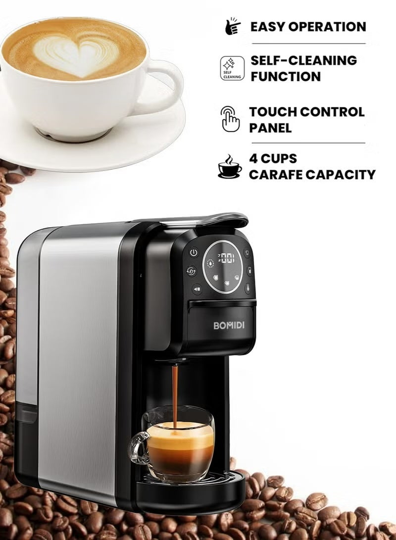 BOMIDI 3-in-1 Capsule Coffee Machine – Compatible with Nespresso, Dolce Gusto, and Ground Coffee – 20 Bar High-Pressure Espresso Maker with Touch Control Panel, Self-Cleaning Function, LED Indicators, 700ML Removable Water Tank – CM01 - Image 2